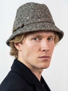 BILTMORE Custom Tailored Fedora Hat Grey Tweed Buckle Detail Men's